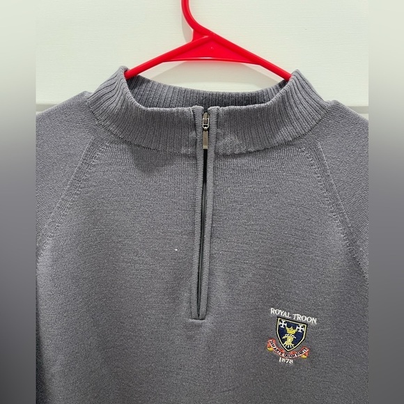 Mens Merino Wool Sweater Size L Gray Pullover Quarter Zip Mock Neck - Picture 5 of 8